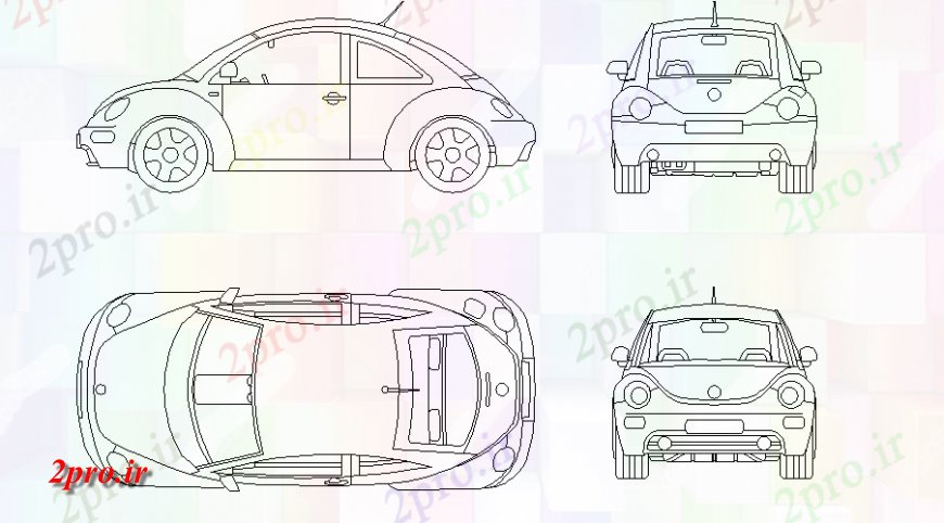 دانلود نقشه بلوک وسایل نقلیه فولکس واگن سوسک ماشین خانواده تمام بلوک نما طرفه جزئیات (کد128512)