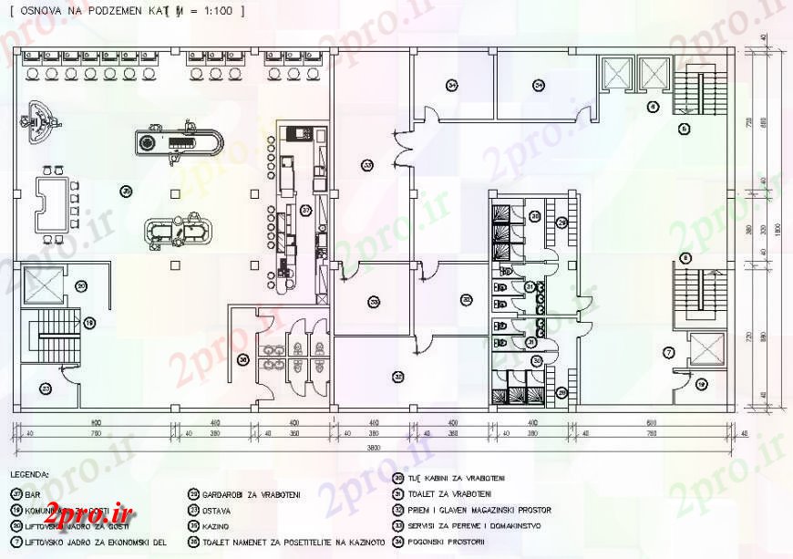 دانلود نقشه ساختمان اداری - تجاری - صنعتی بزرگ فروشگاه غرفه جزئیات برنامه ریزی 43 در 89 متر (کد128570)