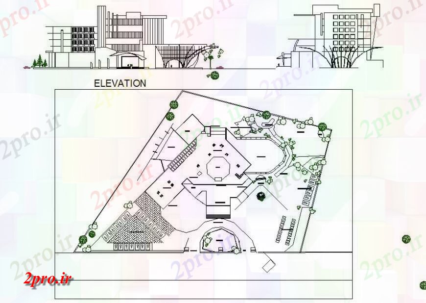 دانلود نقشه ساختمان اداری - تجاری - صنعتی برنامه و جزئیات نما دفتر تجاری 64 در 73 متر (کد128573)