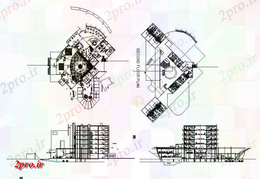 دانلود نقشه ساختمان اداری - تجاری - صنعتی برنامه و بخش چند دان جزئیات دفتر 64 در 73 متر (کد128577)