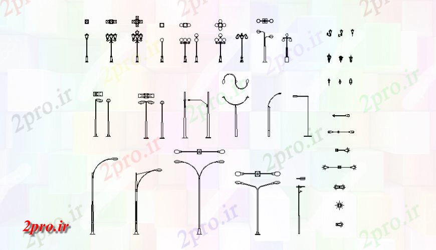 دانلود نقشه اتوماسیون و نقشه های برق خیابان دیگر تیرهای چراغ برق بلوک  (کد128606)