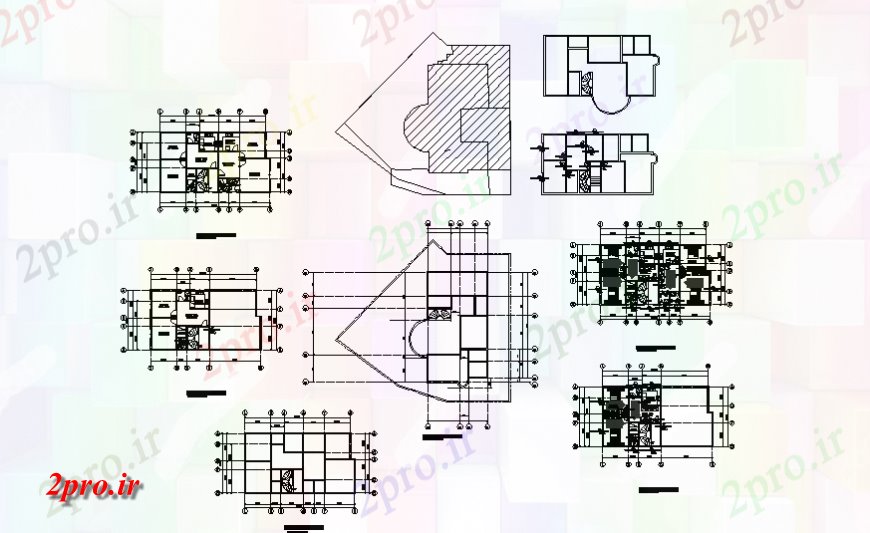 دانلود نقشه مسکونی  ، ویلایی ، آپارتمان  یک خانواده طرحی طبقه خانه و خودکار  جزئیات (کد128624)