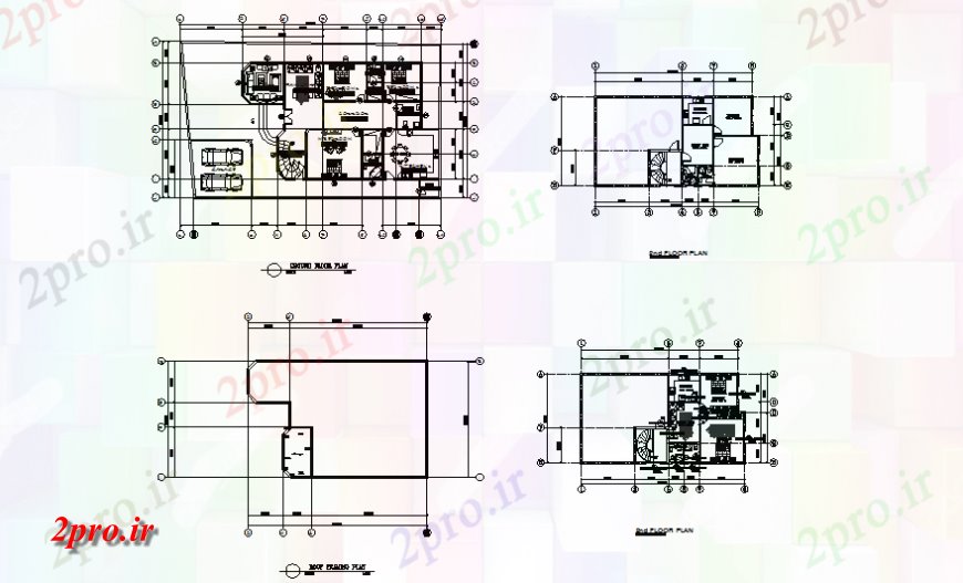 دانلود نقشه مسکونی  ، ویلایی ، آپارتمان  زمین، اول، دوم، طرحی سقف و خودکار  جزئیات یک خانواده خانه (کد128626)