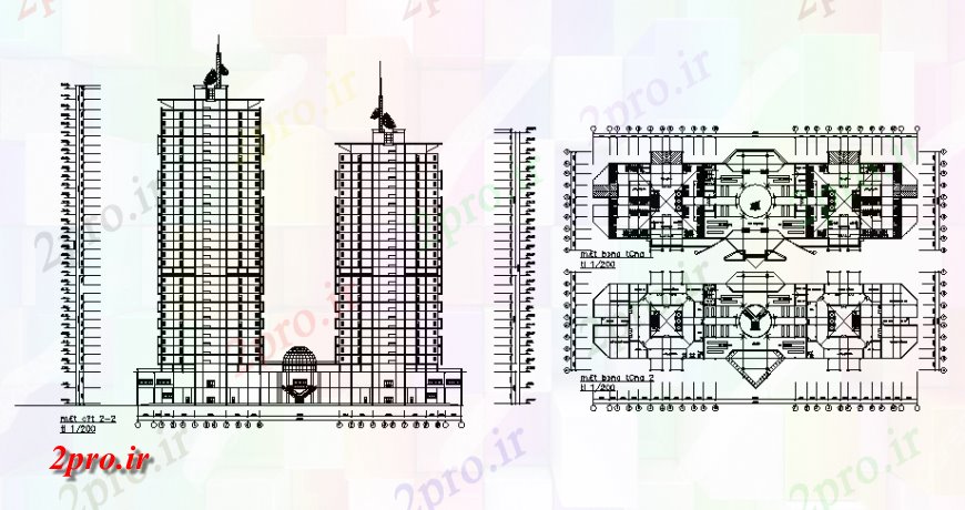 دانلود نقشه ساختمان مرتفعبلند نما ساخت و ساز و طراحی جزئیات 27 در 109 متر (کد128634)