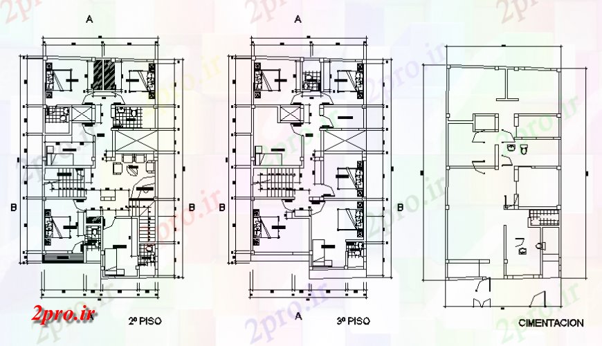 دانلود نقشه مسکونی  ، ویلایی ، آپارتمان  دوم و طرحی طبقه سوم جزئیات یک خانواده خانه (کد128646)