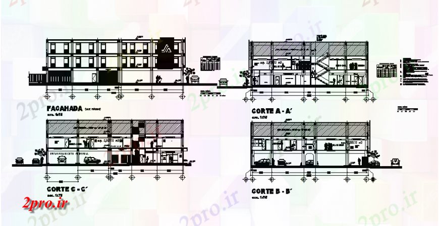 دانلود نقشه مسکونی  ، ویلایی ، آپارتمان  نما نما و همه طرفه جزئیات مقطعی از دو سطح خانه (کد128664)