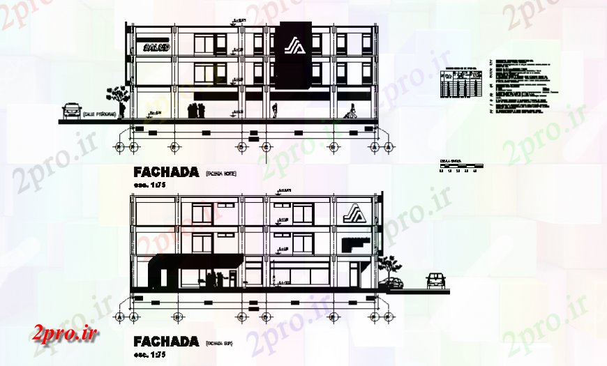 دانلود نقشه مسکونی  ، ویلایی ، آپارتمان  نما و جزئیات نما پشت تک خانواده خانه (کد128665)