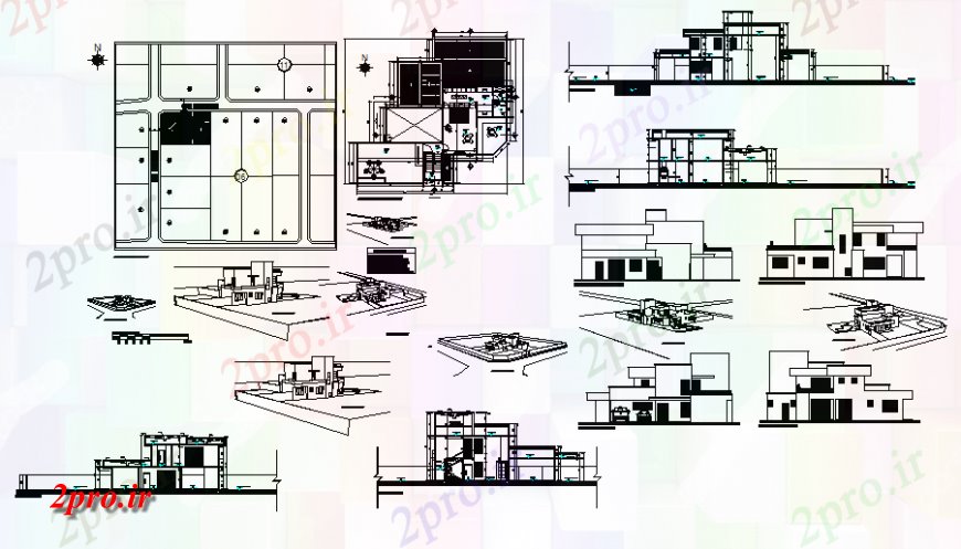 دانلود نقشه مسکونی  ، ویلایی ، آپارتمان  ایزومتریک، نما و بخش خانه  طراحی (کد128698)