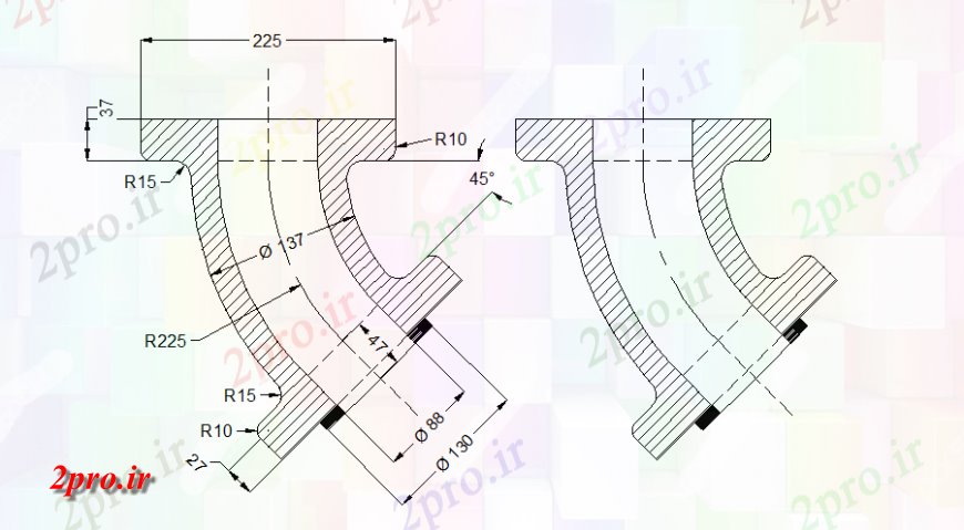 دانلود نقشه طراحی جزئیات تقویت کننده شکل قوس شعاع درب جزئیات (کد128714)