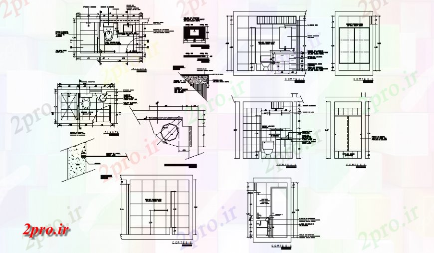 دانلود نقشه حمام مستر برنامه و بخش حمام جزئیات 2 در 3 متر (کد128757)