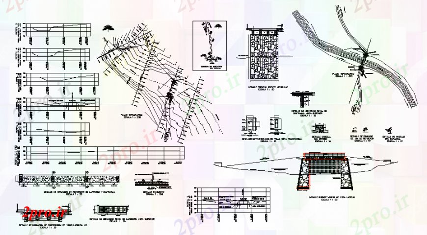 دانلود نقشه جزئیات ساخت پل طراحی پل فضایی بر روی رودخانه طرحی  (کد128784)