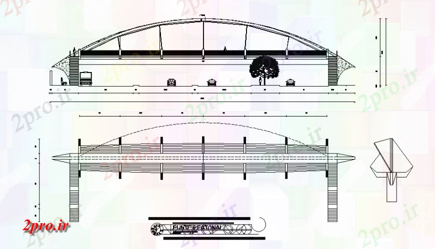 دانلود نقشه جزئیات ساخت پل یک پل عابر پیاده جزئیات نما (کد128829)
