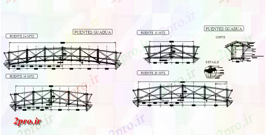 دانلود نقشه جزئیات ساخت پل پل های عابر پیاده از  جزئیات (کد128830)