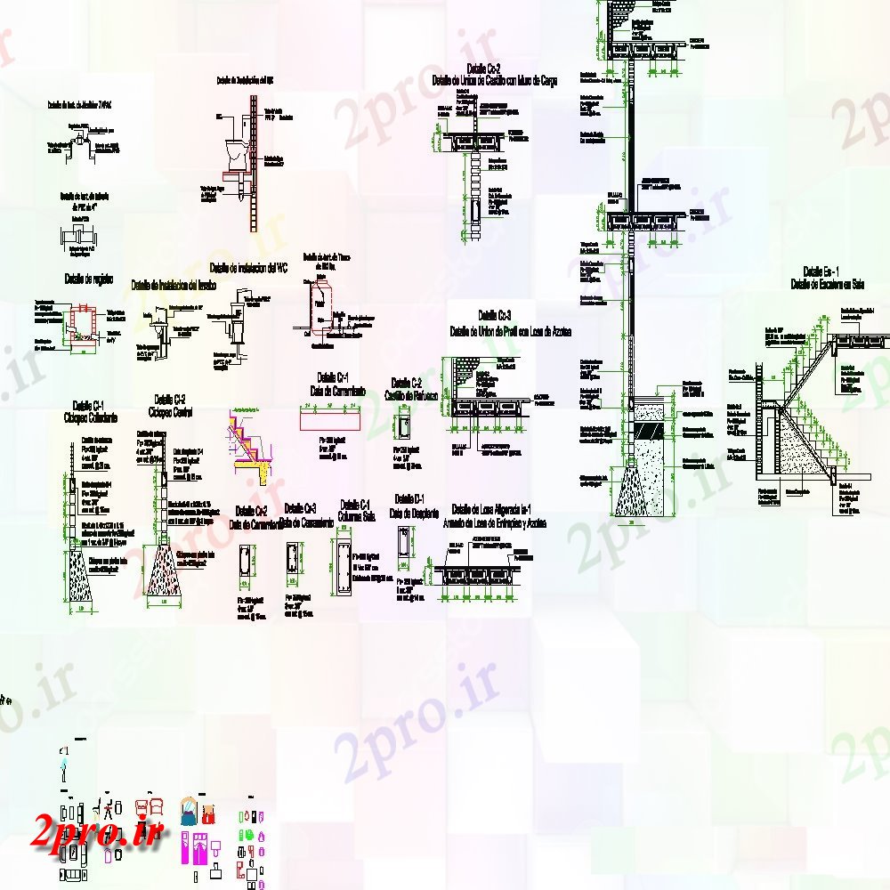 دانلود نقشه جزئیات ساخت و ساز پرتو و بخش پله جزئیات (کد128847)