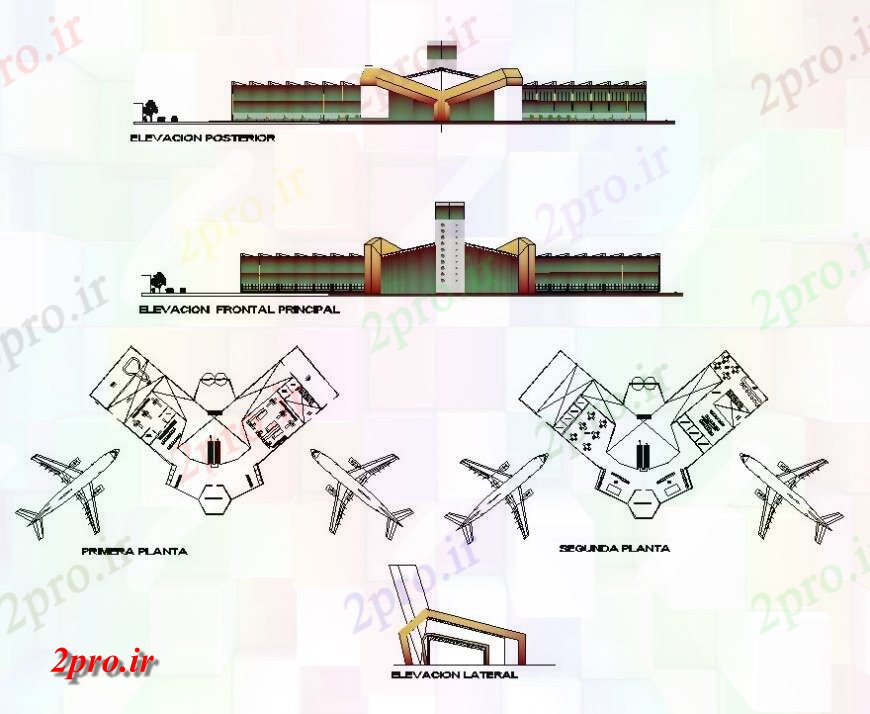 دانلود نقشه فرودگاه فرودگاه ساختار ساختمان ترمینال  چیدمان  دو بعدی   (کد128863)