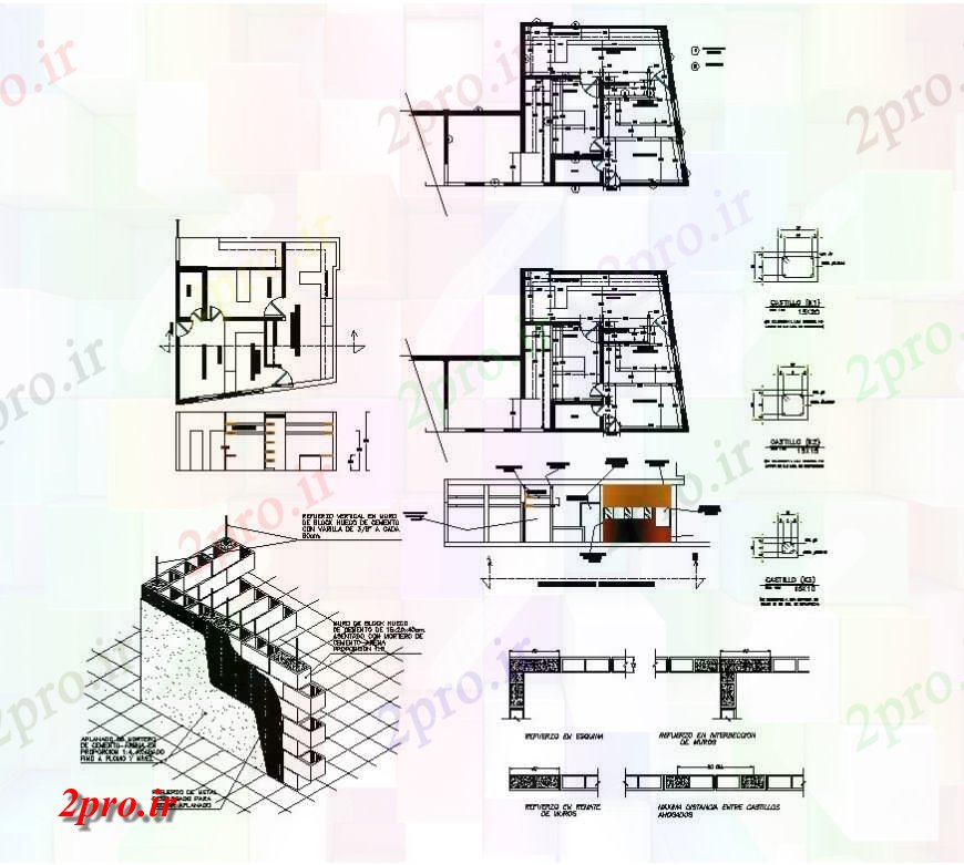دانلود نقشه جزئیات و طراحی داخلی دفتر دفتر ساخت ساختمان ها و دیگر بلوک ساختاری دو بعدی نظر 8 در 8 متر (کد128887)