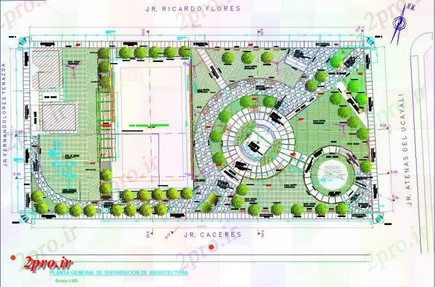 دانلود نقشه پارک - باغ عمومی شهرداری طرحی سایت پارک طراحی 43 در 86 متر (کد128927)