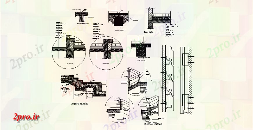 دانلود نقشه جزئیات پله و راه پله  جزئیات نازک کاری و طراحی در بتن  اتوکد (کد128954)