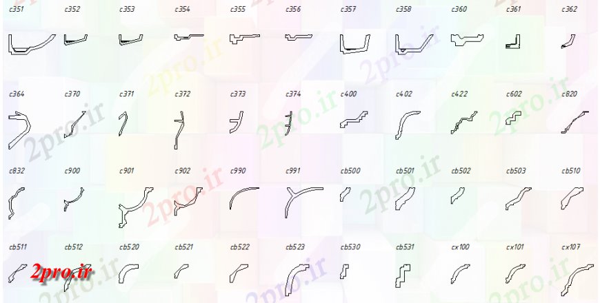 دانلود نقشه بلوک ، آرام ، نماد پیش امدگی لبه بام چند تزئینی  بلوک جزئیات  (کد128973)