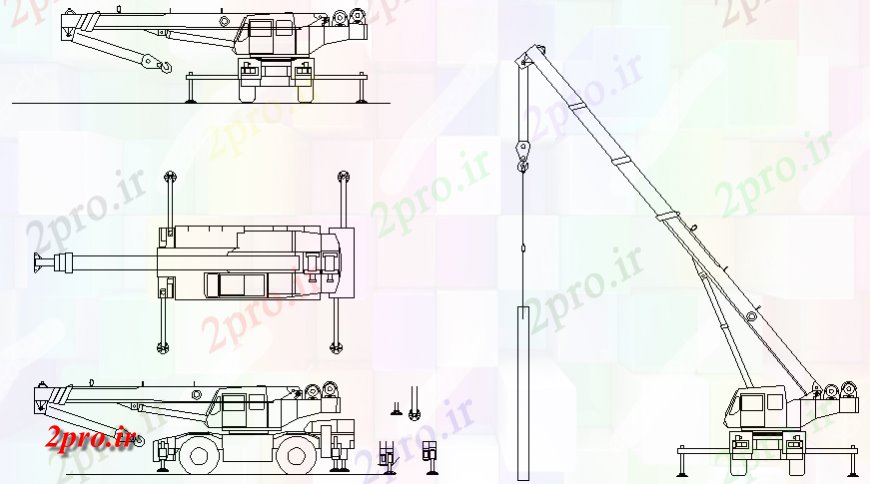 دانلود نقشه بلوک وسایل نقلیه جرثقیل وسیله نقلیه  همه جانبه بلوک نما  جزئیات (کد128983)