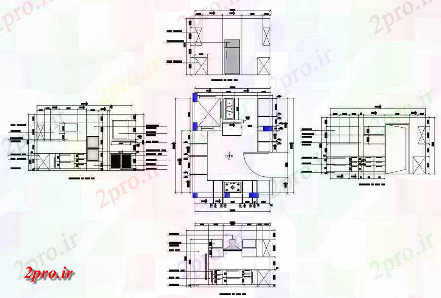 دانلود نقشه جزئیات طراحی ساخت آشپزخانه جزئیات آشپزخانه داخلی طرحی بلوک ساخت  (کد129001)