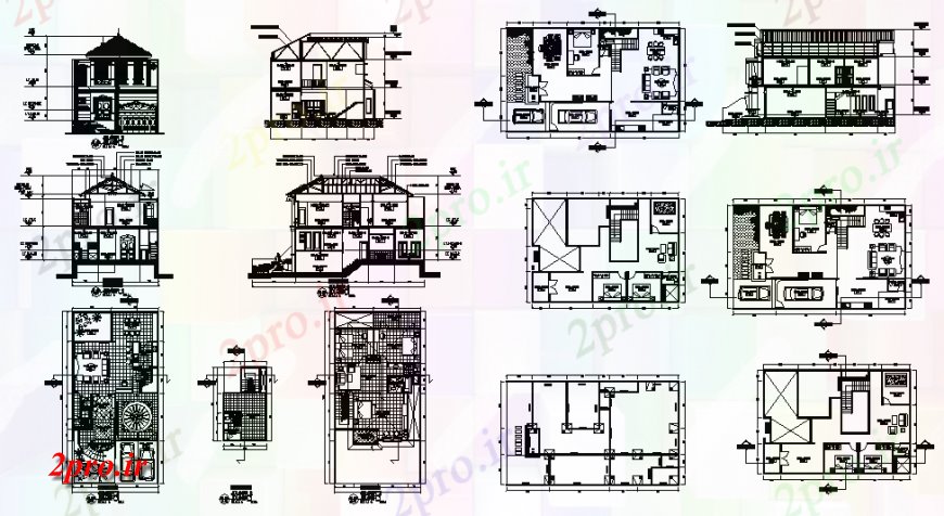 دانلود نقشه مسکونی  ، ویلایی ، آپارتمان  یکی طرحی خانه BHK، نما و بخش  (کد129033)