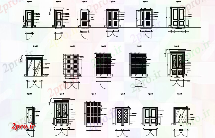 دانلود نقشه جزئیات طراحی در و پنجره  پویا چندین بلوک نما درب  (کد129061)