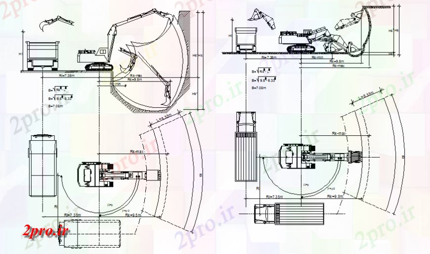 دانلود نقشه بلوک وسایل نقلیه بیل مکانیکی سنگین خودرو ساخت و ساز بلوک (کد129070)