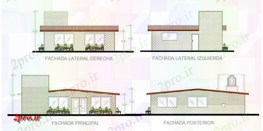 دانلود نقشه مسکونی ، ویلایی ، آپارتمان خانواده طراحی خانه نما تنها در 9 در 11 متر (کد129084)