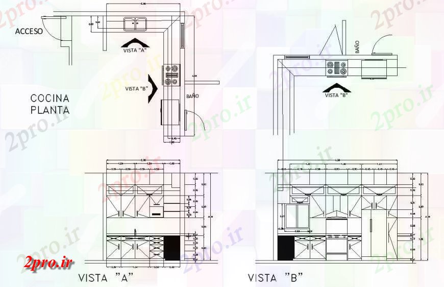 دانلود نقشه آشپزخانه آشپزخانه طرحی جزئیات طراحی طراحی 10 در 11 متر (کد129097)