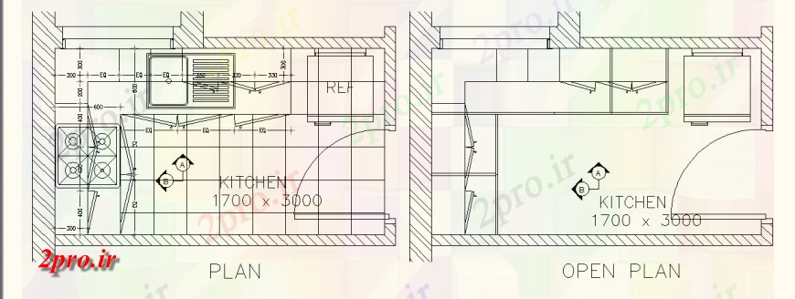 دانلود نقشه آشپزخانه طرحی آشپزخانه طراحی طرحی جزئیات کوچک اتوکد 4 در 8 متر (کد129104)