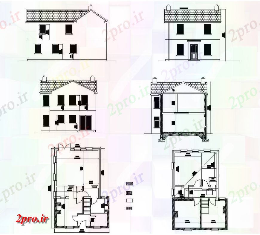 دانلود نقشه مسکونی ، ویلایی ، آپارتمان طرحی خانه جزئیات مسکونی و نما دو بعدی نظر طرحی 15 در 26 متر (کد129222)