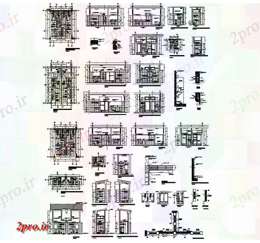 دانلود نقشه بلوک های بهداشتی طرحی جزئیات ساختار توالت عمومی و بخش  چیدمان  دو بعدی  اتوکد (کد129227)