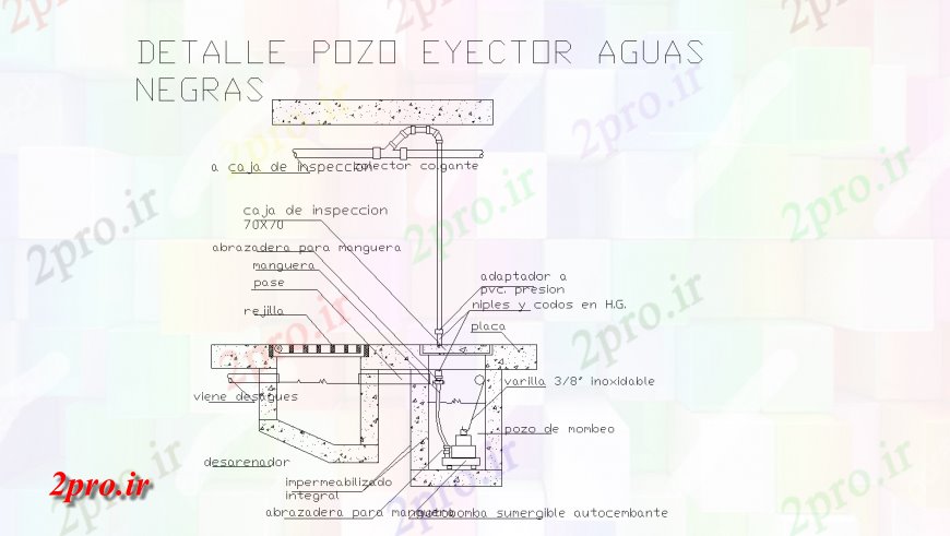 دانلود نقشه جزئیات ساخت و ساز جزئیات چاه آب سیاه و سفید طراحی اجکتور  اتوکد (کد129251)