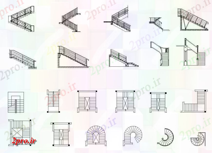 دانلود نقشه جزئیات پله و راه پله   مختلف ساختار پله  طرحی بلوک  اتوکد (کد129296)