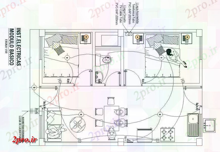 دانلود نقشه مسکونی ، ویلایی ، آپارتمان مسکن خانواده تنها طراحی الکتریکی 11 در 30 متر (کد129308)