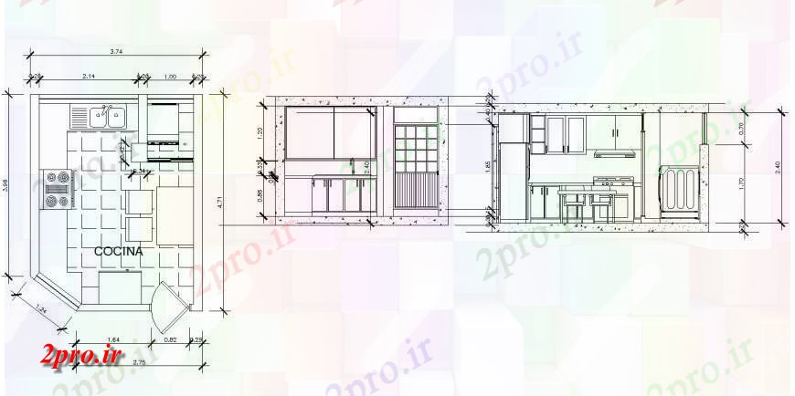 دانلود نقشه آشپزخانه طراحی آشپزخانه طراحی 4 در 5 متر (کد129330)