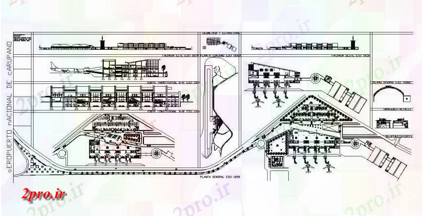 دانلود نقشه فرودگاه طرح، نما و جزئیات مقطعی ساختار فرودگاه  طرحی بلوک  (کد129333)