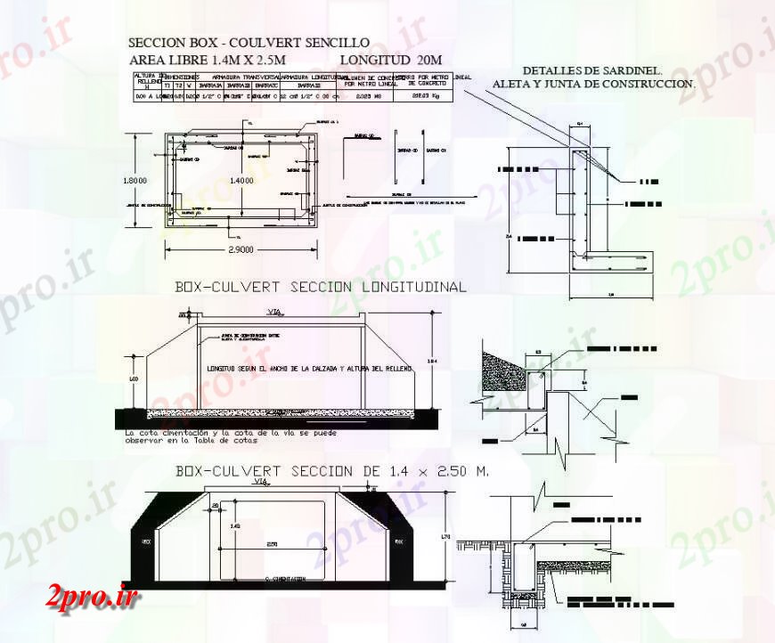 دانلود نقشه جزئیات ساخت و ساز بخش جعبه آبگذر  (کد129542)