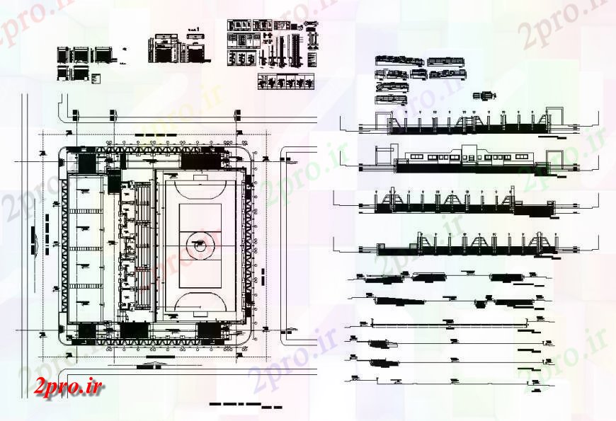 دانلود نقشه ورزشگاه ، سالن ورزش ، باشگاه طرحی جزئیات بازی ورزشگاه زمین بلوک ساختاری  (کد129561)