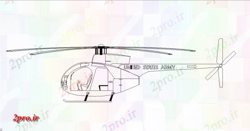 دانلود نقشه بلوک وسایل نقلیه هلیکوپتر ارتش دو بعدی  طرحی بلوک (کد129566)