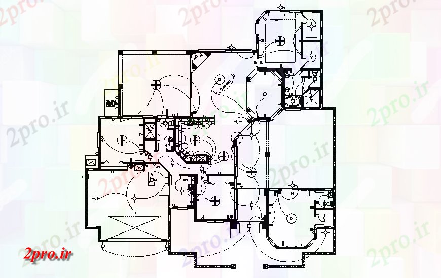 دانلود نقشه برق مسکونی برق جزئیات طراحی از طبقه همکف خانه 21 در 22 متر (کد129594)