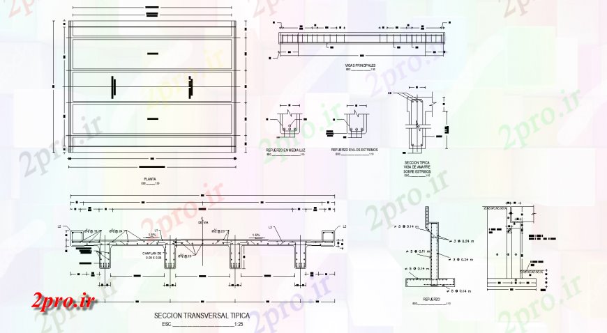 دانلود نقشه جزئیات ساخت پل طراحی جزئیات پل دال معمول اتوکد (کد129609)