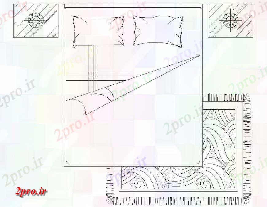 دانلود نقشه دو تخته  طرحی تخت خواب طراحی با فرش  (کد129633)