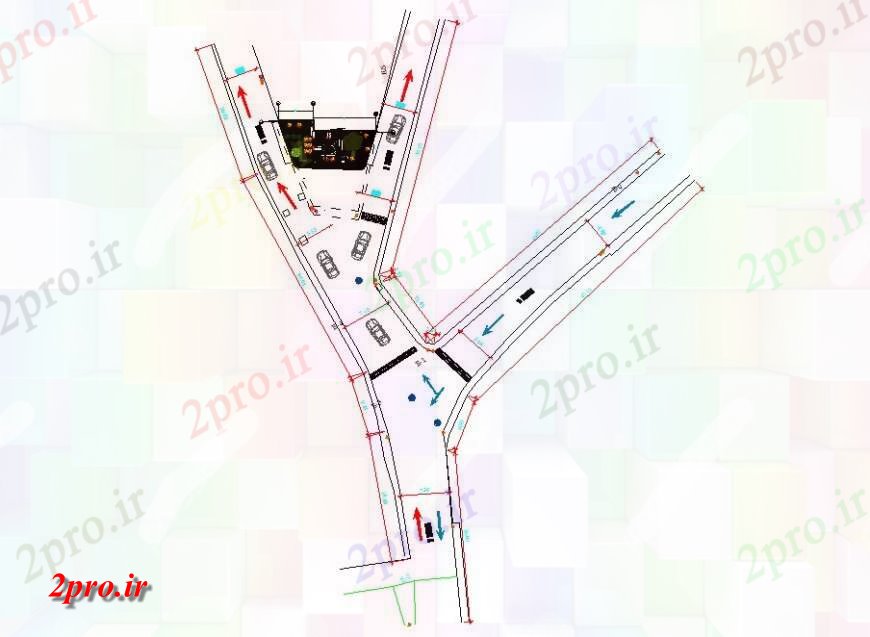 دانلود نقشه بلوک های حمل و نقل  دو بعدی  از شبکه جاده  طرحی  (کد129653)