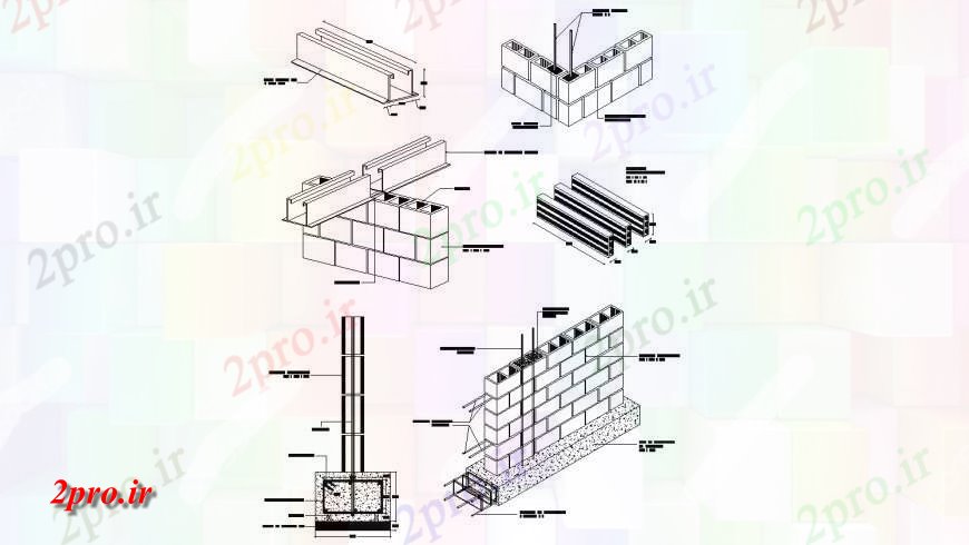 دانلود نقشه جزئیات ساخت و ساز توخالی دیوار آجری  جزئیات ساخت و ساز در  اتوکد (کد129696)