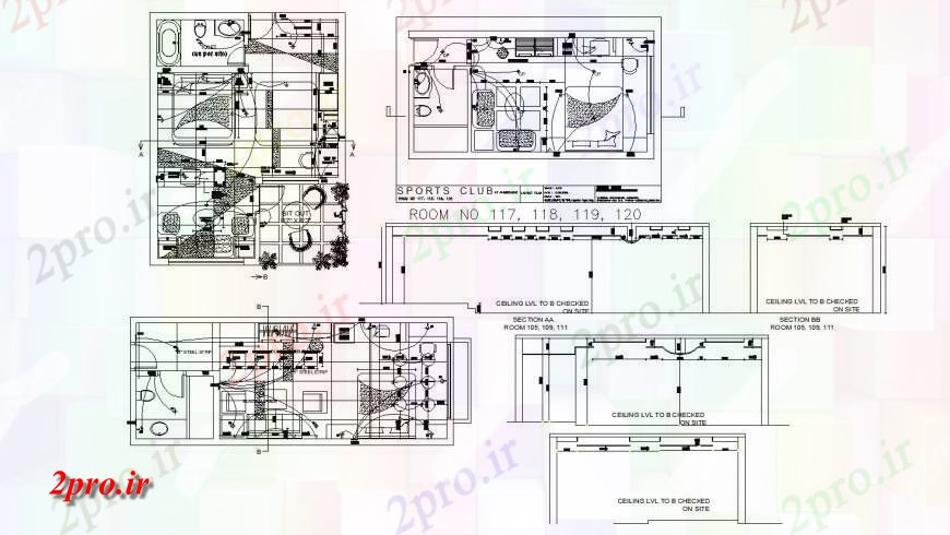 دانلود نقشه طراحی داخلی طراحی برق از باشگاه ورزشی اتوکد 6 در 8 متر (کد129752)