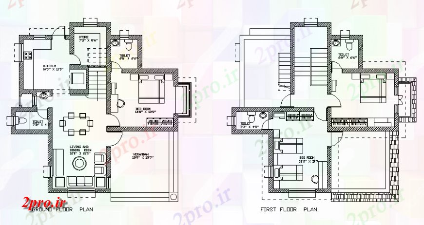 دانلود نقشه مسکونی  ، ویلایی ، آپارتمان  زمین و اولین خانه طبقه   (کد129771)