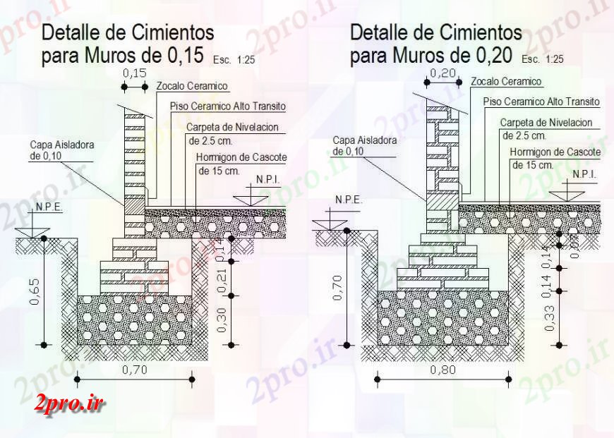 دانلود نقشه طراحی اتوکد پایه دیوار بنیاد جزئیات ساختار بلوک ساخت و ساز طرح (کد129810)