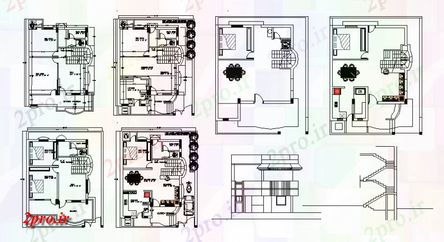 دانلود نقشه مسکونی  ، ویلایی ، آپارتمان  خانههای ویلایی طرحی جزئیات، نما و بخش  چیدمان (کد129812)